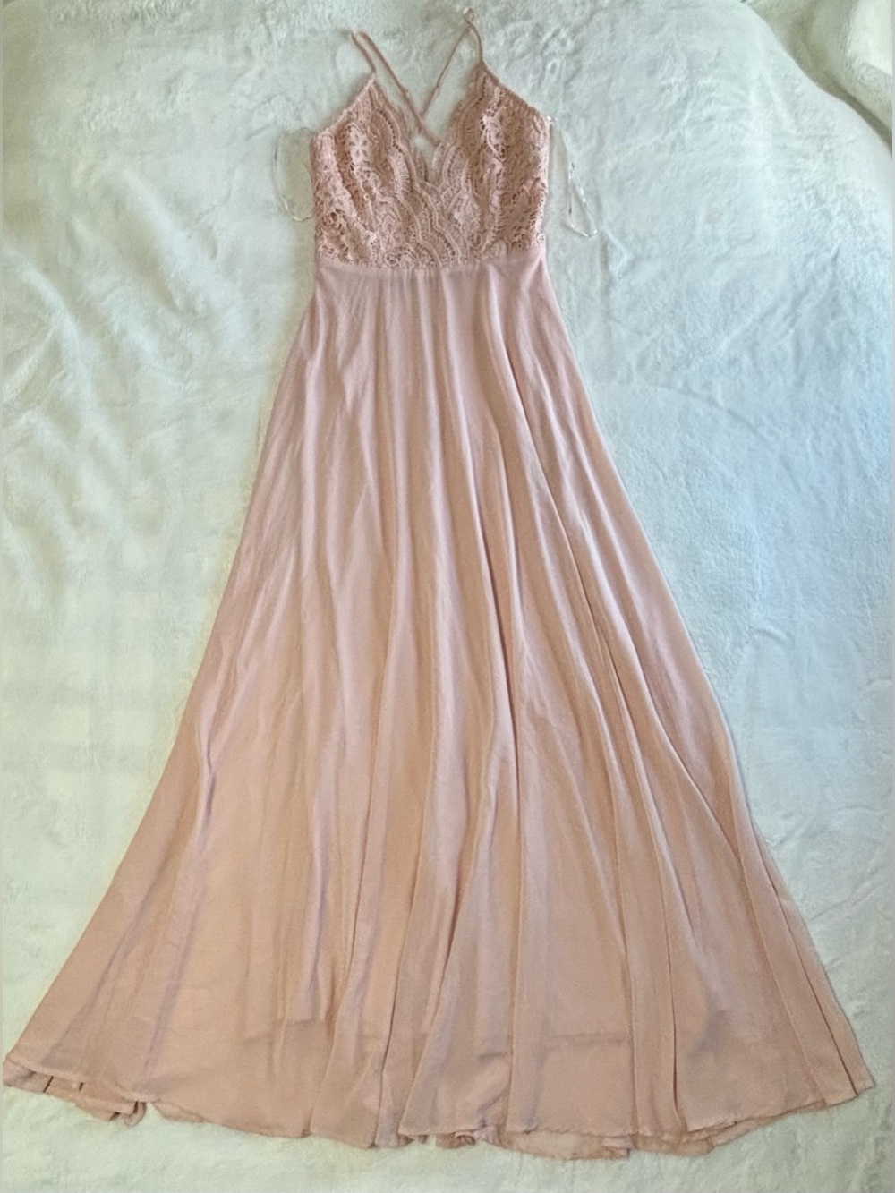 Lulus Madalyn Blush Lace Maxi Dress Zipper Back Adjustable Straps Medium EUC - Picture 9 of 16